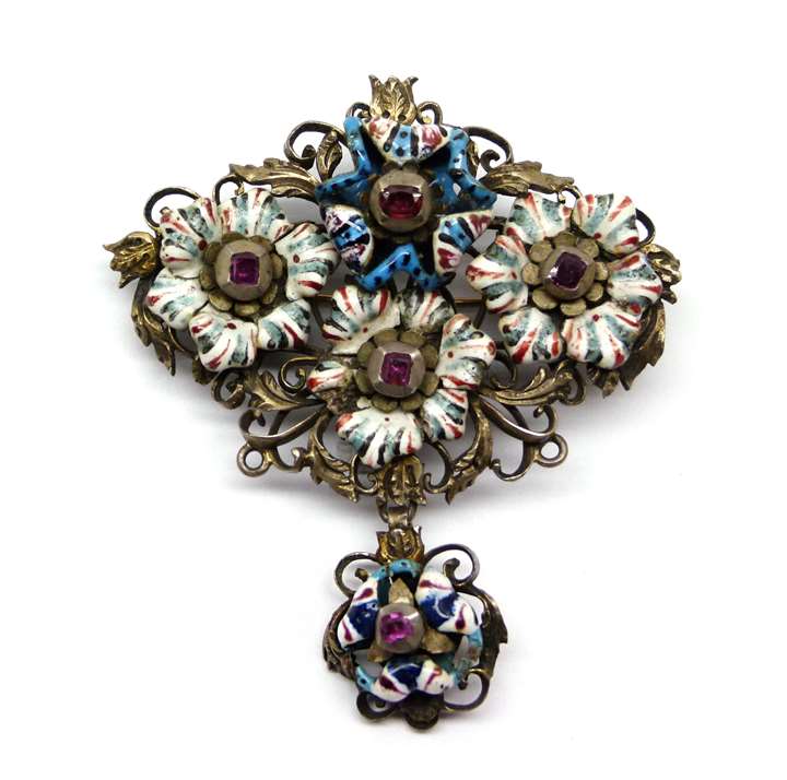 17th century enamel and ruby brooch